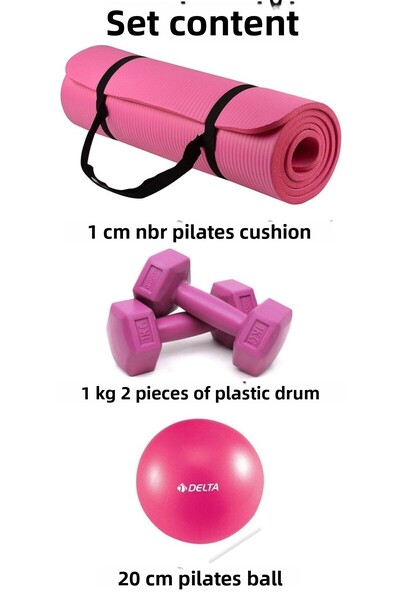 Tosima Saltea Pilates NBR 1 cm, Minge Pilates 20 cm, Set de exerciții Pilates cu 2 gantere de 1 kg
