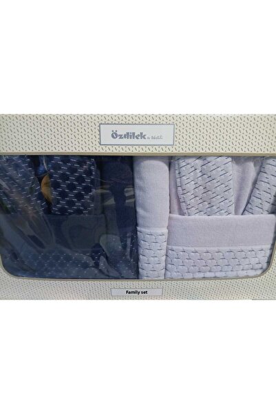 Özdilek Özdilek Adria Navy Blue Silver Family Bathrobe Set