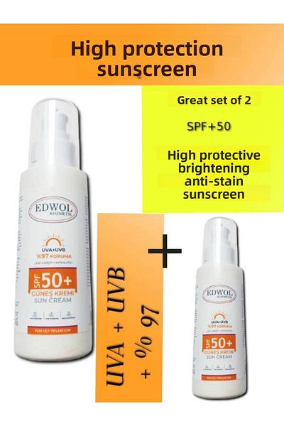 EDWOL Set of 2 Spf50 High Protection Anti-Blemish and Brightening Moisturizing Sun Cream