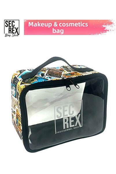 SECREX Винтидж шарена веганска кожена чантичка за грим и козметична чантичка