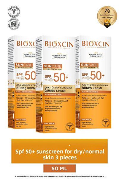 Bioxcin Sun Care Spf50 Very High Protection Sun Cream 50 ml Dry/Normal Skin-Collagen Hyaluronic Acid 3 Pcs