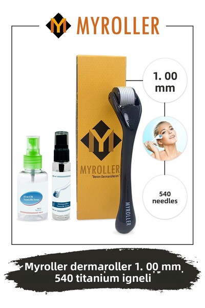 Myroller Dermaroller 1.00mm Disinfectant Gift Titanium 540 Needle Derma Roller