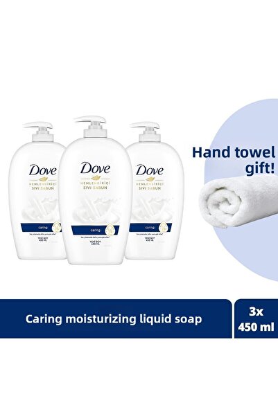 Dove Caring 1/4 MoiSturizing Liquid Soap - 450 ml x3 PieceS + Hand TowEl Gift