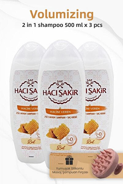 Hacı Şakir Pink Honey 2 in 1 Shampoo - 500 ml x 3 Pieces and Brush