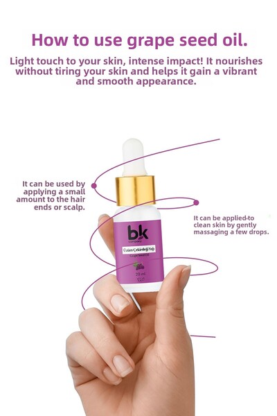 BK COMPANY Grape Seed Oil 100% Pure Powerful Antioxidant Protection, Deeply Moisturizing Serum 20 ml