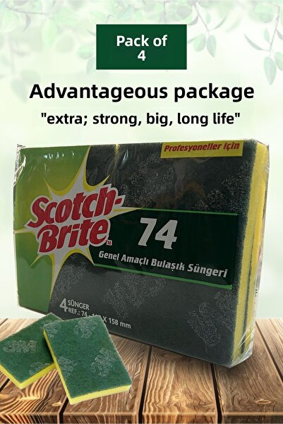 Scotch Brite 3M سكوتش برايت 74 اسفنجة صحون صناعية، عبوة من 4 قطع