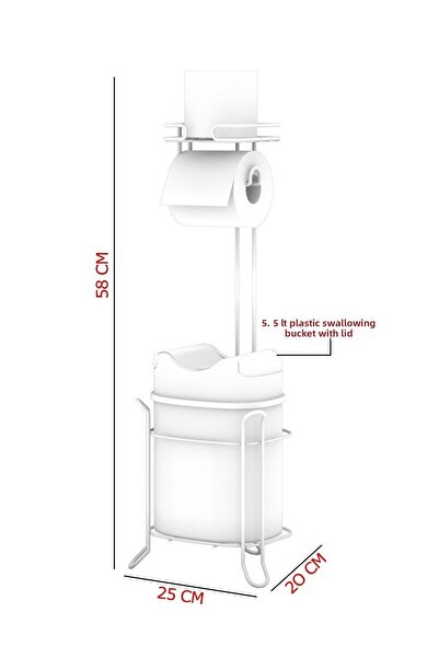 Teknotel Λευκός γκρι κάδος - Κάλυμμα που απορροφά την υγρασία, Κάδος απορριμμάτων και θήκη χαρτιού τουαλέτας Mg098