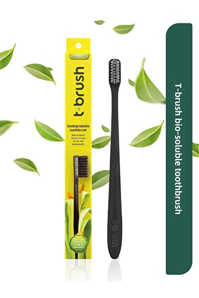 TBRUSH فرشاة أسنان نباتية قابلة للذوبان - لون أسود - متوسطة الصلابة