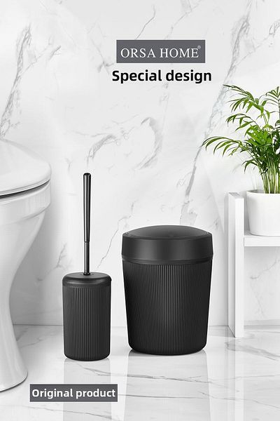 ORSA HOME 087 Μαύρος κάδος απορριμμάτων μπάνιου και σετ βούρτσας τουαλέτας