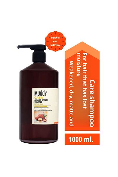 Muddy Argan and Keratin Shampoo - Cabin for Weak Dry Hair 1000ml + B-Tox and Keratin Conditioner Cream 1000ml