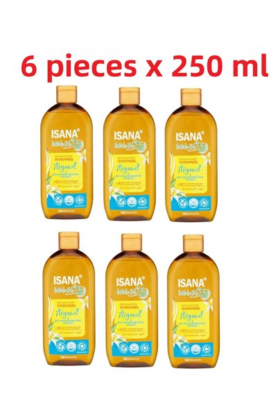 ISANA 6 قطع × 250 مل زيت الأرغان الحب - جل الاستحمام الطبيعي