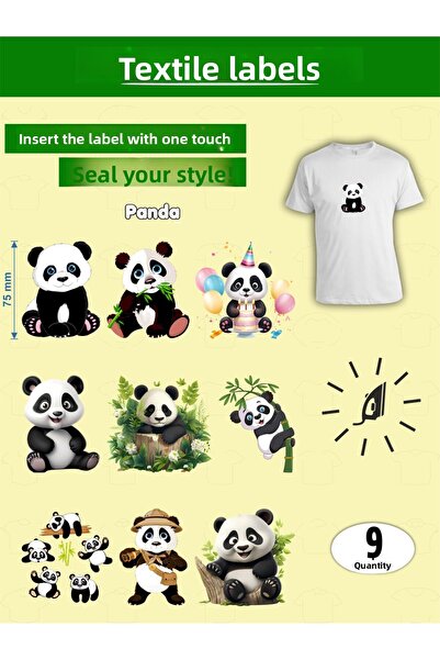 AGG Reklam Clothing Tag That Sticks with Iron Cute Panda Set of 9