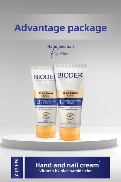 Bioder Hand and Nail Cream Skin Barrier and Nail Strengthener 50 ml - Vitamin B7 Niacinamide Zinc 2 Li