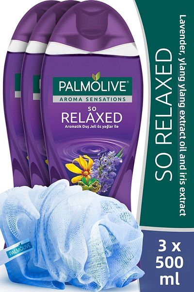 Palmolive Aroma Sensations So Relaxed Shower Gel 500 ml x 3 Pcs + Shower Loofah Gift