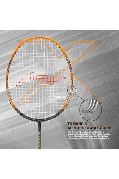 Li-Ning 3D Calibar X Drive Carbon Graphite Strung Racquet, 82g Free Full cover (Dark Grey/Gold)