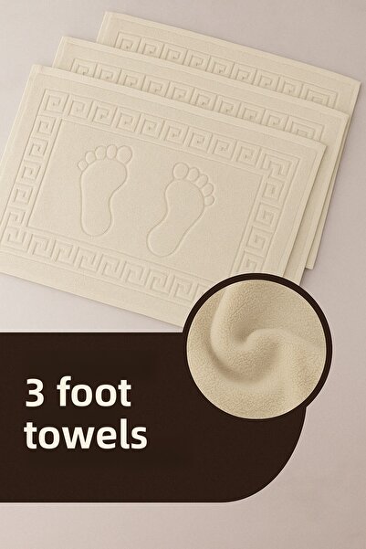 Isessia 3 Pieces 100% Cotton Best Absorbent Foot Towel: Comfortable Bath Mat 50X70Cm Terra Cream