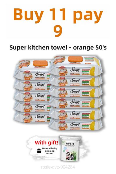 Sleepy Orange Super Kitchen Wet Towels 50'S, Buy 11 Pay 9 and Rosie Cotton Gift