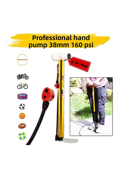 Badem10 Pompă clasică pentru bicicletă 55 cm, practică, de mână, cu mâner pentru picior, tub metalic, bile, anvelopă, umflator Şambrel