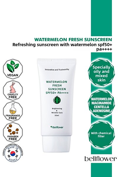 Bellflower واقي من الشمس 50 مل - يحتوي على البطيخ وكينتيللا، مرطب ومنشط، عامل...