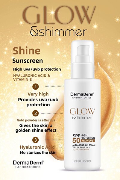 DermaDerm Glow Glitter Sunscreen - SPF 50 for Face and Body UVA/UVB