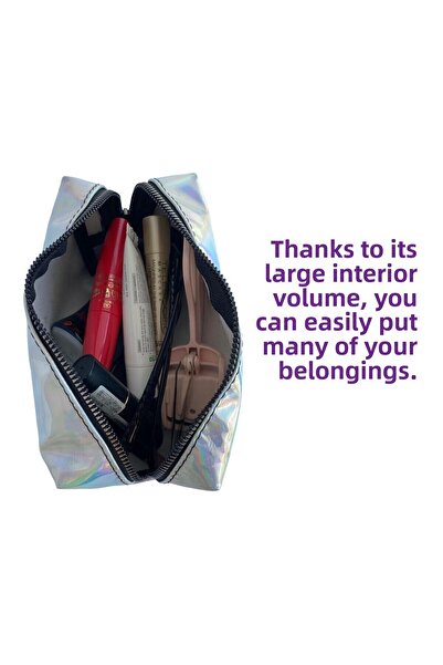 GLASWEN Geantă de machiaj de culoare argintie - tip călătorie, țesătură cu oglindă, organizator multifuncțional