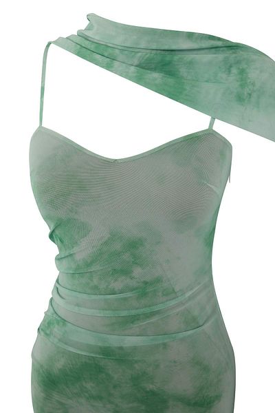 Trendyol Collection Green Scarf Detailed Tulle Maxi Knitted Dress Tprss25El00314