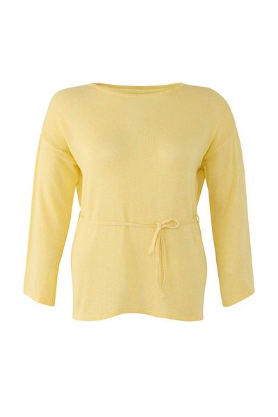 Trendyol Curve Yellow Boat Neck Waist Belted Slim Knitwear Sweater Tbbaw26An00036
