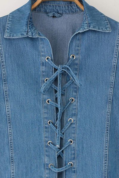 Trendyol Collection Cămașă din denim cu șireturi albastre TWOAW26GO00003