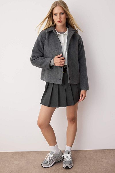Trendyol Collection Anthracite Regular Fit Cashmere Thin Jacket Coat Twoaw26Mo00133
