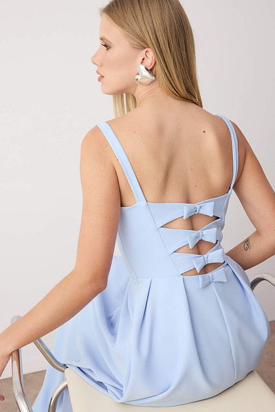 Trendyol Collection Light Blue A-Line Back Bow Detail Woven Long Stylish Evening Prom Dress & Homecoming Dress Tprss25Ae00020