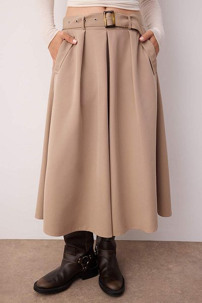 Trendyol Collection Μπεζ υφαντή μίντι φούστα με ζώνη TWOAW26ET00034