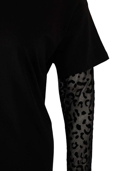 Trendyol Curve Black Crew Neck Sleeves Tulle Knitted Plus Size Dress Tbbaw26Ah00012
