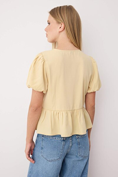 Trendyol Collection Yellow Tie-Up Woven Shirt Twoss24Go00237