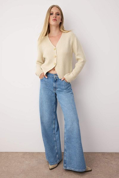 Trendyol Collection Stone Shawl Detailed Soft Textured Wide Fit Knitwear Cardigan Twoaw26Hi00112