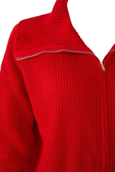 Trendyol Curve Red Turn-Down Collar Zipper Crop Knitwear Cardigan Tbbaw25Av00009