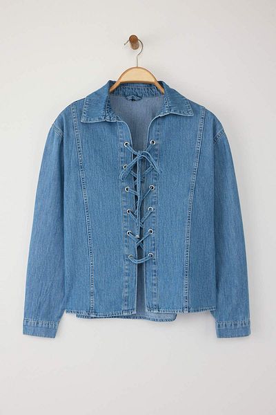 Trendyol Collection Cămașă din denim cu șireturi albastre TWOAW26GO00003