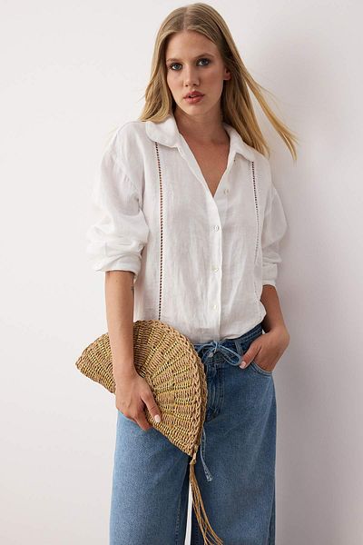 TRENDYOL SHOES Дамска чанта с пискюли и сламена прежда TAKSS25PY00005