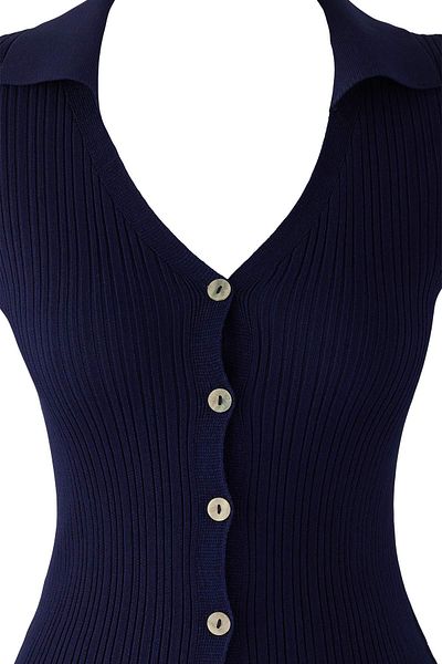 Trendyol Collection Navy Blue Fitted/Mercerized Look Polo Neck Knitwear Cardigan Twoaw26Hi00113