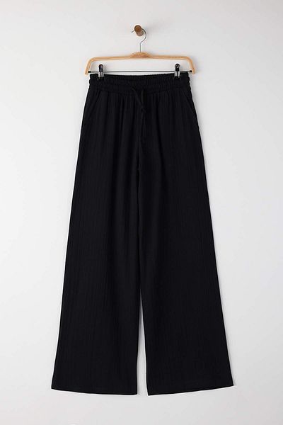 Trendyol Collection Black Muslin Elastic Waist High Waist Wide Leg/Wide Leg Pants Twoss25Pl00131