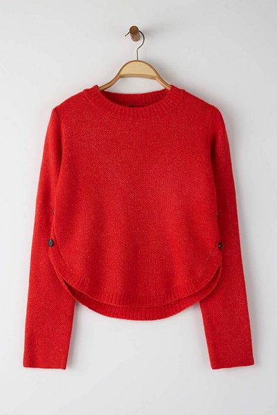 Trendyol Collection Red Wide Fit Soft Textured Button Detailed Knitwear Sweater Twoaw26Kz00098
