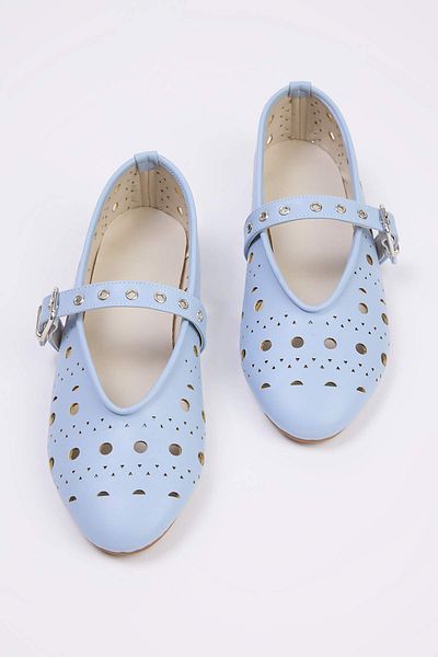 TRENDYOL SHOES Baby Blue Laser Cut Mary Jane Women's Ballerina Ballerina Takss25Be00037