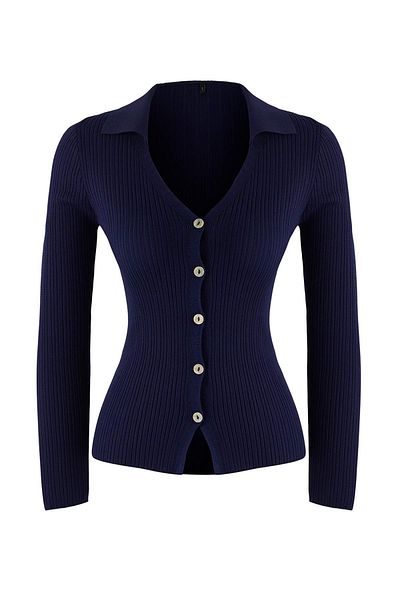 Trendyol Collection Navy Blue Fitted/Mercerized Look Polo Neck Knitwear Cardigan Twoaw26Hi00113
