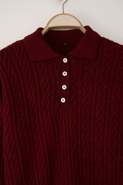 Trendyol Collection Pulover de tricotaj cu textura moale, roșu Claret, model larg TWOAW21KZ2635