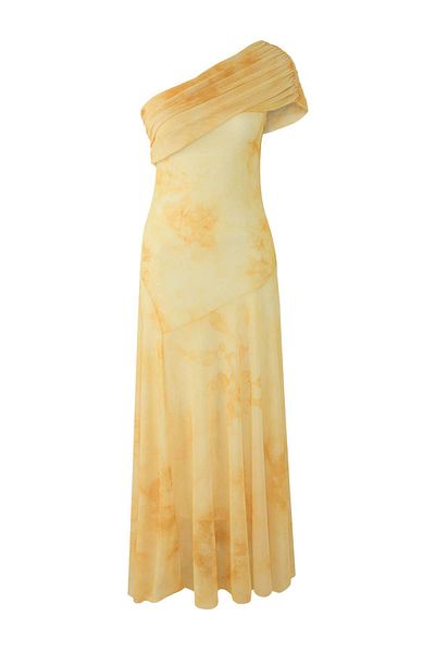 Trendyol Collection Yellow Patterned Boat Neckline Woven Maxi Evening Dress Night Homecoming Dress Tprss25Ae00190