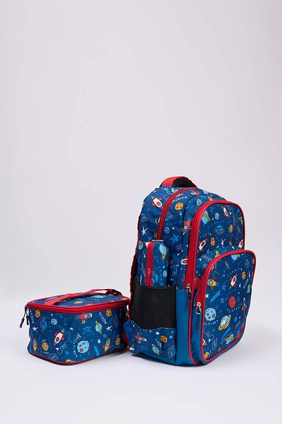 TRENDYOL SHOES Marineblauer Planet bedruckter 3-teiliger Jungen-Kinder-Lunchbox-Stifthalter-Schulranzen TAKAW26OI00002