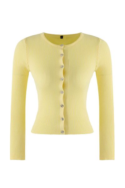 Trendyol Collection Yellow Mercerized Look Ribbed Knitwear Cardigan Twoaw26Hi00118