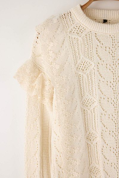 Trendyol Collection Bone Lace Garnish Sleeve Detail Knitwear Sweater Twoaw26Kz00053