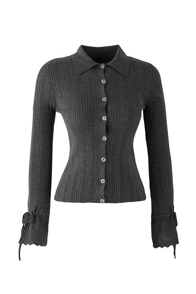 Trendyol Collection Anthracite Mercerized Look Ribbed Polo Neck Knitwear Cardigan Twoaw26Hi00111