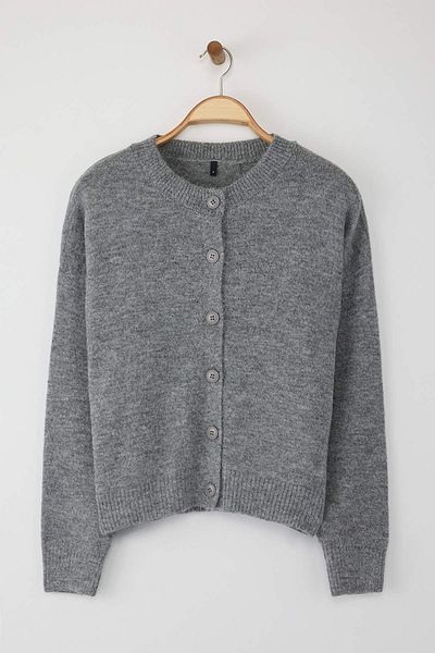 Trendyol Collection Anthracite Alpaca Wool Blended Wide Fit Knitwear Cardigan Twoaw26Hi00089
