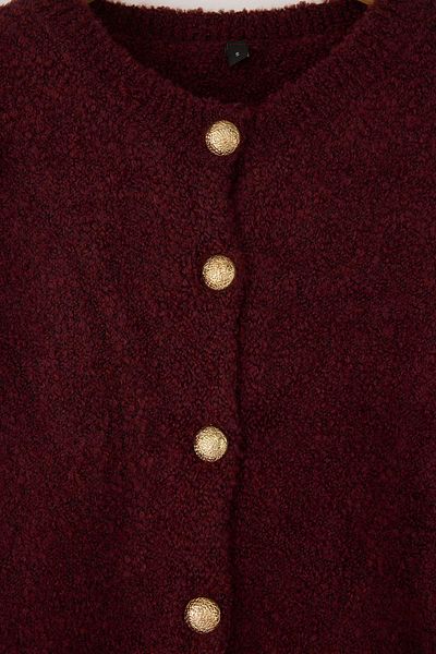 Trendyol Collection Burgundy Button Detailed Soft Textured Knitwear Cardigan Twoaw25Hi00147